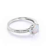 Three-Stone 1.10 Ct Round Cut Lab Created Opal Engagement Ring