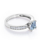 Beaded Eight Prongs 1.25 Carat Cushion Cut Aquamarine And Diamond Antique Milgrain Engagement Ring In Rose Gold