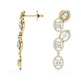 Floral 1.35 Carat Round Cut White Sapphire And Diamond Pave Set Drop Earrings In Rose Gold