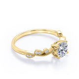 1.25 ct Round Cut Moissanite Milgrain Engagement Ring