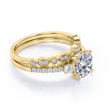 Pave 1.5 Carat Round Cut Moissanite Wedding Ring Set