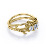 0.6 Carat Princess Cut Moissanite And Diamond Nature Inspired Wedding Ring Set In White Gold