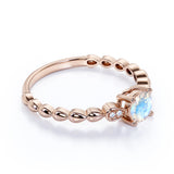 Beaded 1.10 Carat Round Brilliant Rainbow Moonstone and Diamond Classic Engagement Ring in White Gold