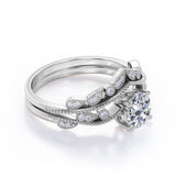 Vintage 1.5 Carat Round Cut Moissanite Bridal Set