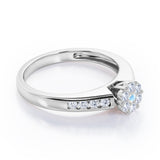 Clustered 1 carat Round Petite Moonstone and Moissanites Channel Engagement Ring in White Gold