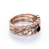 Unique 1.50 Carat Round cut Lab Black Diamond Trio Wedding Ring Set in Rose Gold for Her