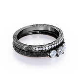 1.25 Carat Round Cut Near Colorless Moissanite And Diamond Three Stone Wedding Ring Set In White Gold