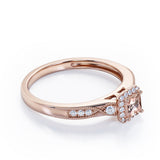 Infinity Milgrain - 1.15 Carat Princess Cut Morganite and diamond - Petite Pave Channel - Halo Engagement Ring in White Gold