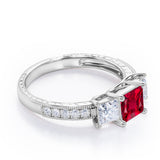 Trilogy 1.25 ct Princess Lab-Created Ruby Vintage Engagement Ring