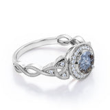 Milgrain Halo 0.70 Carat Translucent Salt and Pepper Diamond Twisted Infinity Engagement Ring In White Gold