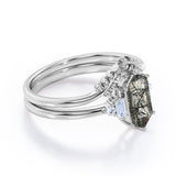 Floral 1.15 ct Hexagon Black Rutilated Quartz Five Stone Bridal Set