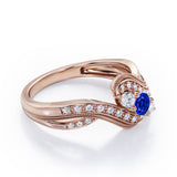 Double Milgrain Curve Infinity 0.7 carat Round Blue Sapphire and Moissanites Engagement Ring in White Gold