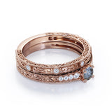 Art Deco 0.55 Ct Round Salt and Pepper Diamond Wedding Ring Set