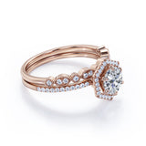 Certified 1 Ct Round Lab Diamond Art Deco Wedding Ring Set