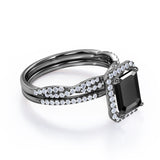 1.50 carat emerald cut Black Diamond halo wedding ring set in white gold