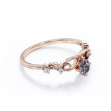 Solitaire 0.60 Carat Round Cut Druzy Black Rutilated Quartz and Diamond Twist Filigree Engagement Ring - Promise Ring