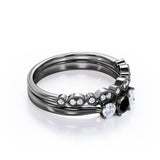 1.30 Carat Round Cut Lab Grown Black Diamond Trilogy Wedding Ring Set In White Gold