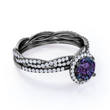Infinity Halo 2 Carat Round Cut Simulated Alexandrite and Diamond Eternity Modern Wedding Ring Sets