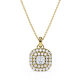 Floating Claw Set 1.50 Carat Princess Cut Certified Moissanite and Diamond Double Halo Single Bail Pendant Necklace in White Gold