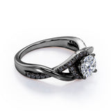 Tensioned Halo Set - 1.25 TCW Round Shaped Moissanite with Lab Created Black Diamond - Semi Pave Infinity Engagement Ring in White Gold