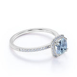 1.25 ct Cushion Aquamarine Halo Pave Engagement Ring