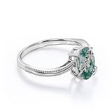 1 ct Oval Cut Green Moss Agate Bypass Milgrain Engagement Ring