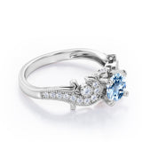 Four Prong 1.35 Carat Round Cut Aquamarine and Diamond Vintage Milgrain Engagement Ring In White Gold