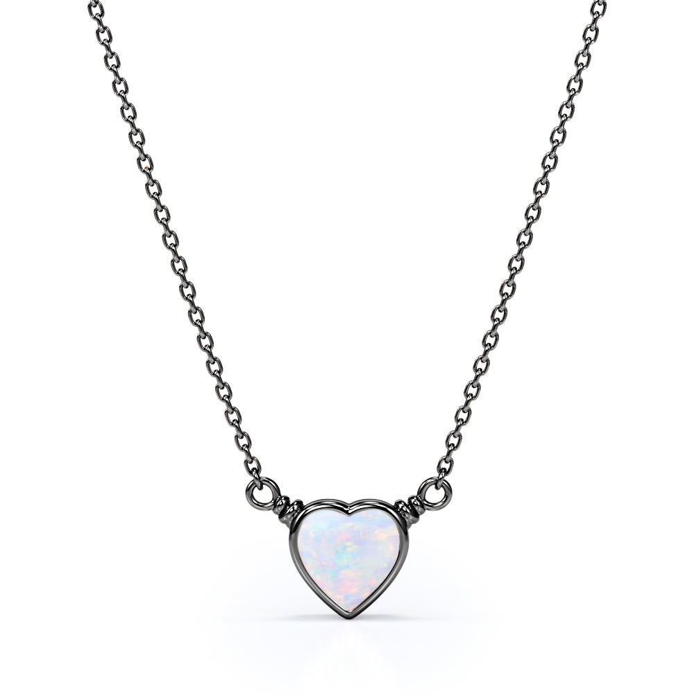 Romantic 0.5 Carat Heart Shaped Natural Fire Opal Bezel Set Pendant Necklace In White Gold