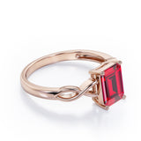 Solitaire 1 Carat Emerald Cut Lab Ruby Infinity Engagement Ring In White Gold
