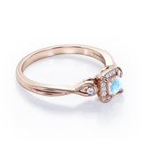 Prong and Halo 0.6 carat Princess Moonstone and Moissanite Twisted Shank Engagement Ring in White Gold