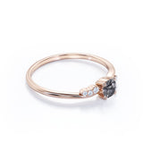 Bypass Prong Setting 0.65 Carat Round Cut Natural Dendritic Black Rutilated Quartz and Diamond 7 Stone Promise Ring - Engagement Ring