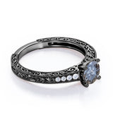 0.45 Ct Round Salt and Pepper Diamond Art Deco Engagement Ring