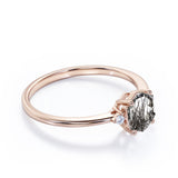 1.05 ct Hexagon Black Rutilated Quartz Three Stone Engagement Ring