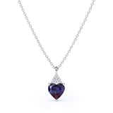 Delicate 1.05 Carat Heart Shaped Lab Created Alexandrite and Diamond Three Prong Pendant Necklace In White Gold For Her