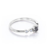 Dainty 6 Prong 0.60 Carat Round Cut Black Hair Dendritic Rutilated Quartz and Diamond Twist Engagement Ring
