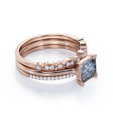 Art Deco 1 Ct Princess Salt and Pepper Diamond Trio Set