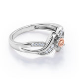 Distorted Unique Twisted Rope 0.6 carat Round Morganite and Moissanites Promise Ring in White Gold