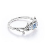 1 ct Princess Aquamarine Floral Engagement Ring