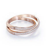 Crossover Double-Strand 0.25 TCW Round Shape Diamond Micro Pave Stackable Ring in 10K White Gold