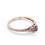 Filigree 0.33 ct Round Black Rutilated Quartz Solitaire Engagement Ring