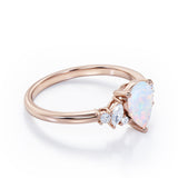 Seven Stone 0.6 Ct Pear Cut Lab Created Opal Engagement Ring