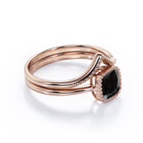 Antique Artdeco 1.25 Cushion cut Lab Black Diamond Wedding Bridal Set in Rose Gold