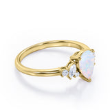 Seven Stone 0.6 Ct Pear Cut Lab Created Opal Engagement Ring