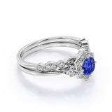 Art Deco 1.5 Ct Round Cut Lab Sapphire Bridal Set