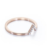 Chevron Flat Band 0.15 TCW Round Shaped Diamond Pave Accented Wedding Band in Rose Gold