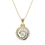 Unusual Circle French Pave 1.25 Carat Round Certified Moissanite and Diamond Journey Pendant Necklace in White Gold