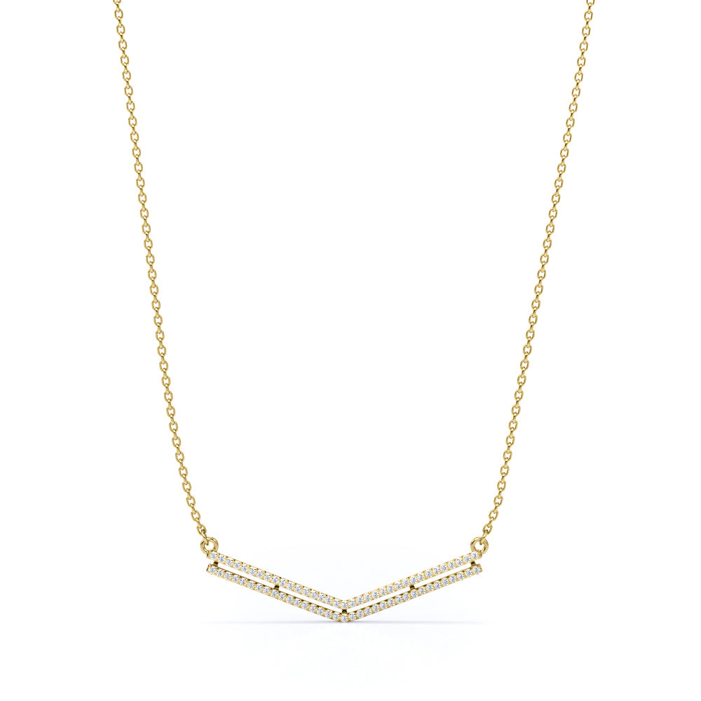 Double Chevron Necklace 0.50 Carat Moissanite Pendant with 18k White Gold Over Silver Chain