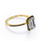 Halo-Style 1.5 TCW Emerald Cut Moissanite with Lab Created Black Diamond Engagement Ring with Pave Accents in Rose Gold