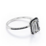 Halo-Style 1.5 TCW Emerald Cut Moissanite with Lab Created Black Diamond Engagement Ring with Pave Accents in Rose Gold