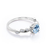 1.50 ct Round Aquamarine Milgrain Art Deco Engagement Ring